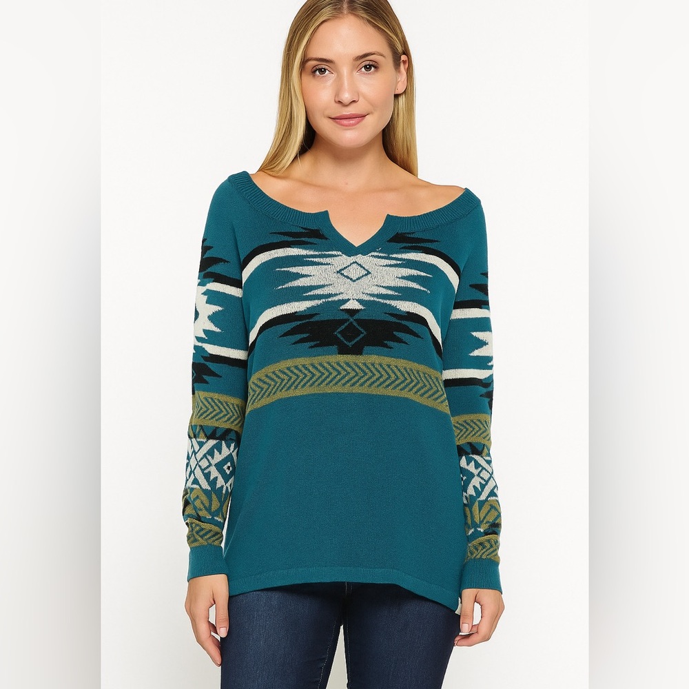 Woolrich Blue and Green Aztec Women's Sweater Size L